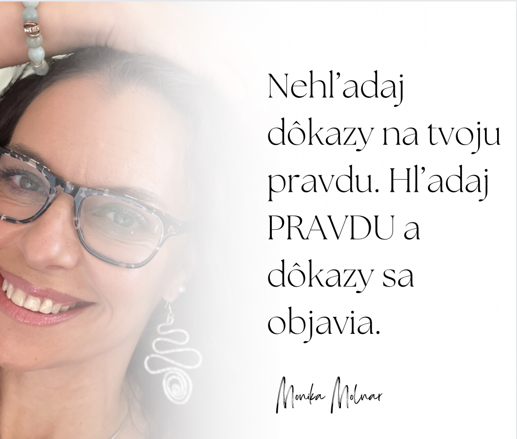 Beautiful woman with glasses looking into camera - another collage with text overlay written in Slovakian language